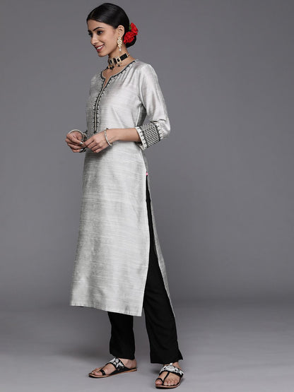Dhiyona VA Women's Grey & Black Kurta with Trousers & Dupatta