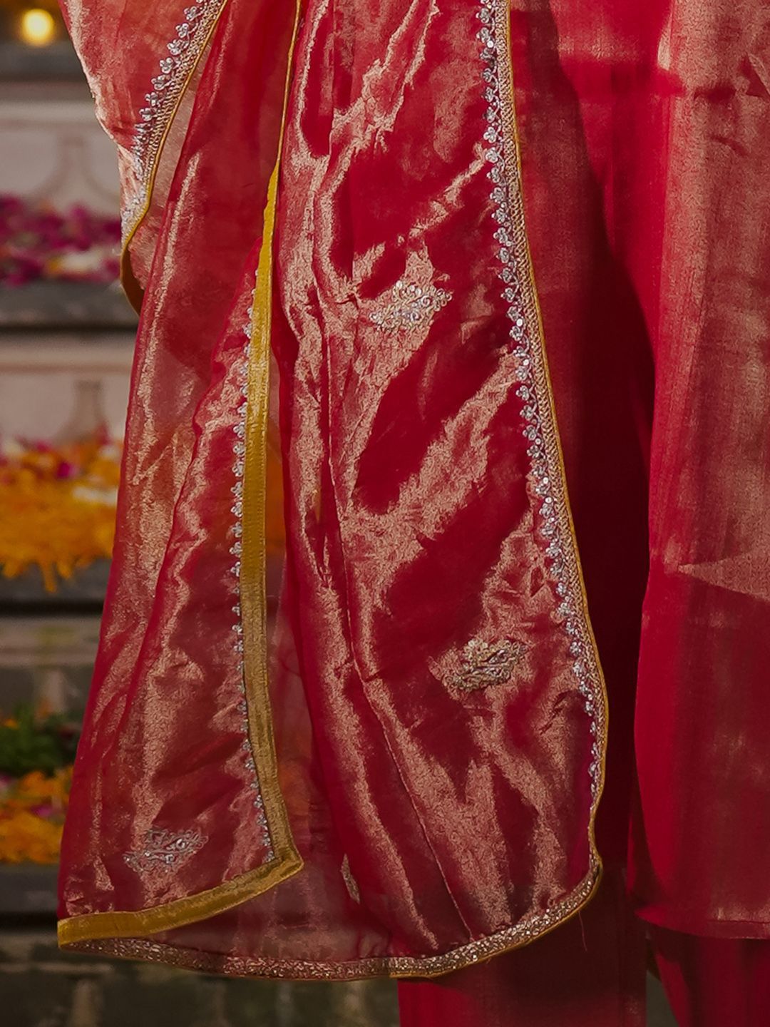 Women Ethnic Motifs Embroidered Sequinned Liva Kurta with Trousers & With Dupatta