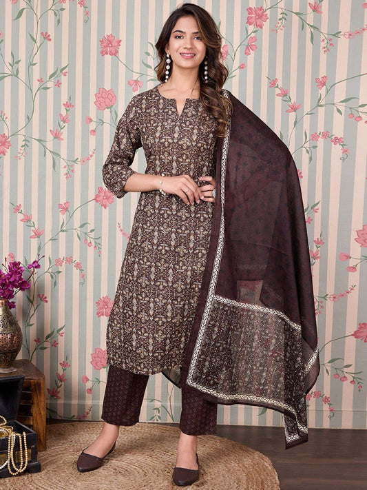 Dhiyona OD  Floral Printed Regular Pure Cotton Kurta with Trousers & Dupatta