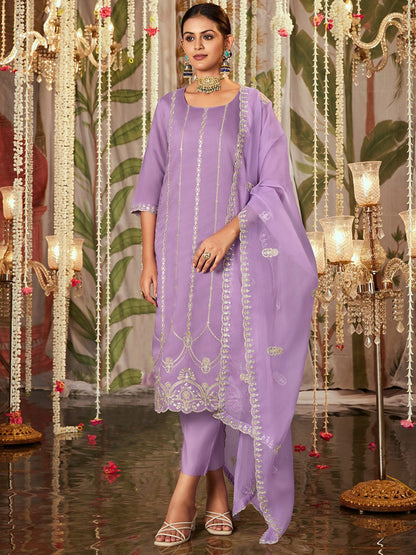 Women Ethnic Motifs Embroidered Regular Thread Work Kurta with Trousers & With Dupatta