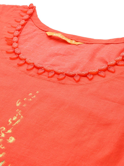 Floral Printed Beads & Stones Pure Cotton Kurta With Trousers & Dupatta