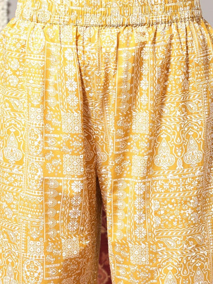 Dhiyona VA Women'sEthnic Motifs Printed A-Line Pure Cotton Kurta with Trousers