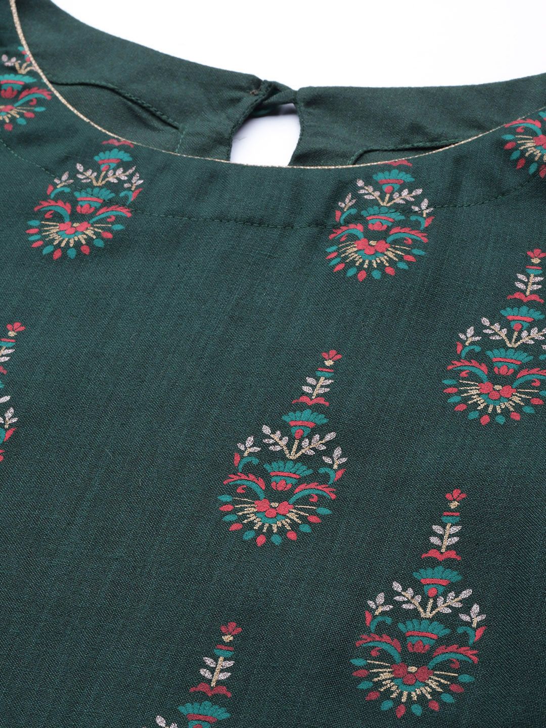 Women Green Ethnic Motifs Foil Printed Straight Kurta With Palazzo Set