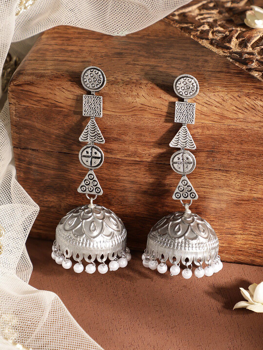 Dhiyona RJ Women's Silver-Plated Pearls Beaded Drop Earrings