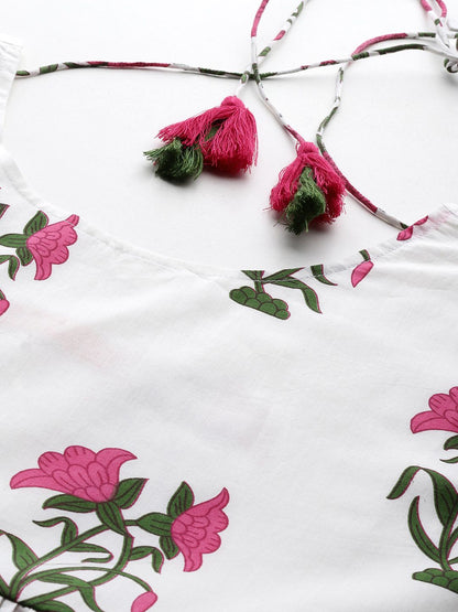 Women Floral Printed Pleated Pure Cotton Kurta with Palazzos & With Dupatta