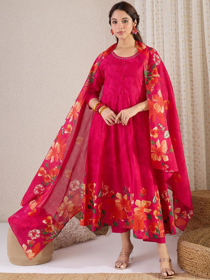 Women Floral Printed Regular Pure Cotton Kurta with Trousers & Dupatta
