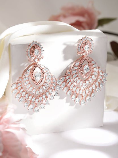 Dhiyona RJ Women's 22K Rose Gold-Plated White Cubic Zirconia Studded Statement Chandelier Earrings