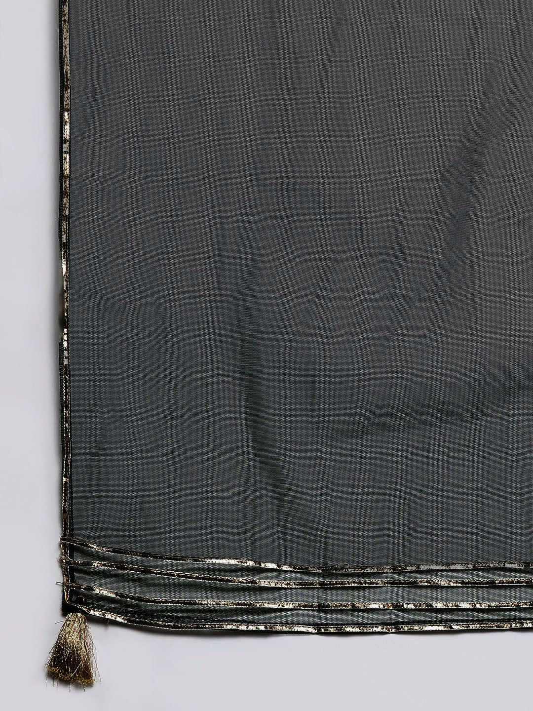 Dhiyona IE Women Black Ethnic Motifs Yoke Design Kurta with Sharara & Dupatta