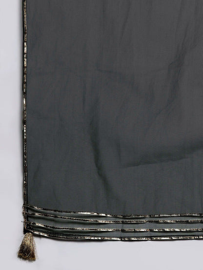 Dhiyona IE Women Black Ethnic Motifs Yoke Design Kurta with Sharara & Dupatta