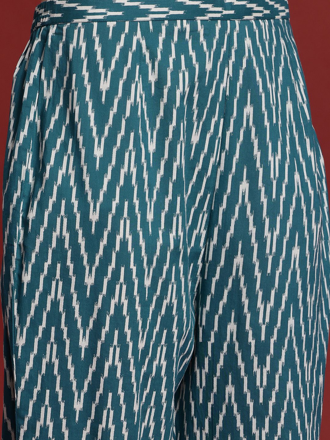 Printed Pleated Pure Cotton Kurta with Trousers