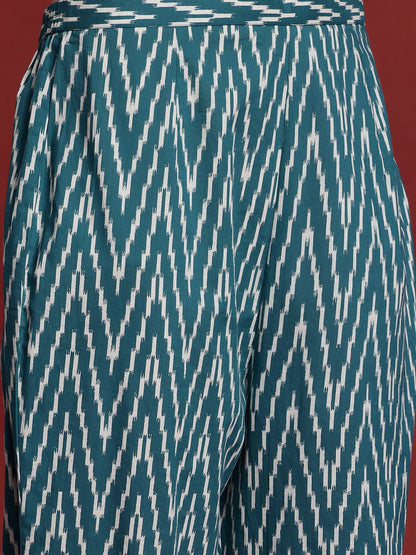 Printed Pleated Pure Cotton Kurta with Trousers