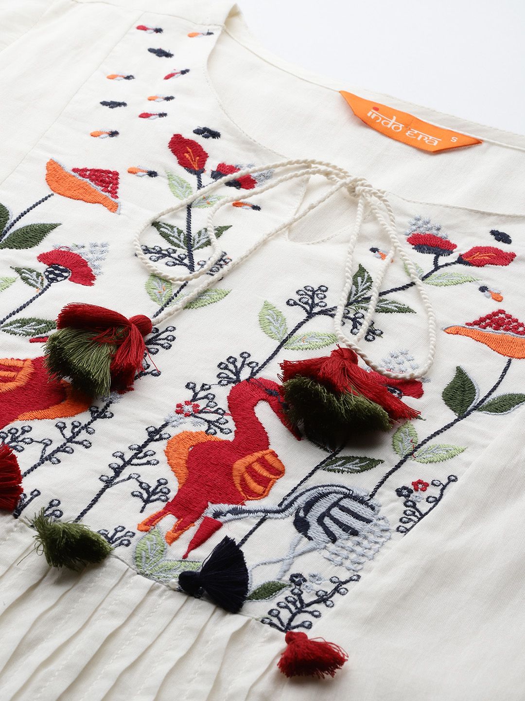 Floral Embroidered Panelled Thread Work Pure Cotton Kurta with Trousers