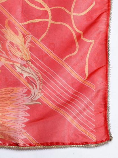 Floral Printed Sequinned Kurta with Trousers & Dupatta