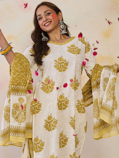 Women Ethnic Motifs Printed Regular Pure Cotton Kurta with Salwar & With Dupatta