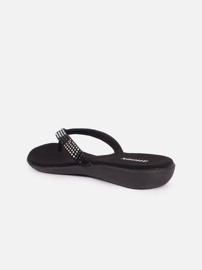 Dhiyona AK Black Embellished Open Toe Flats