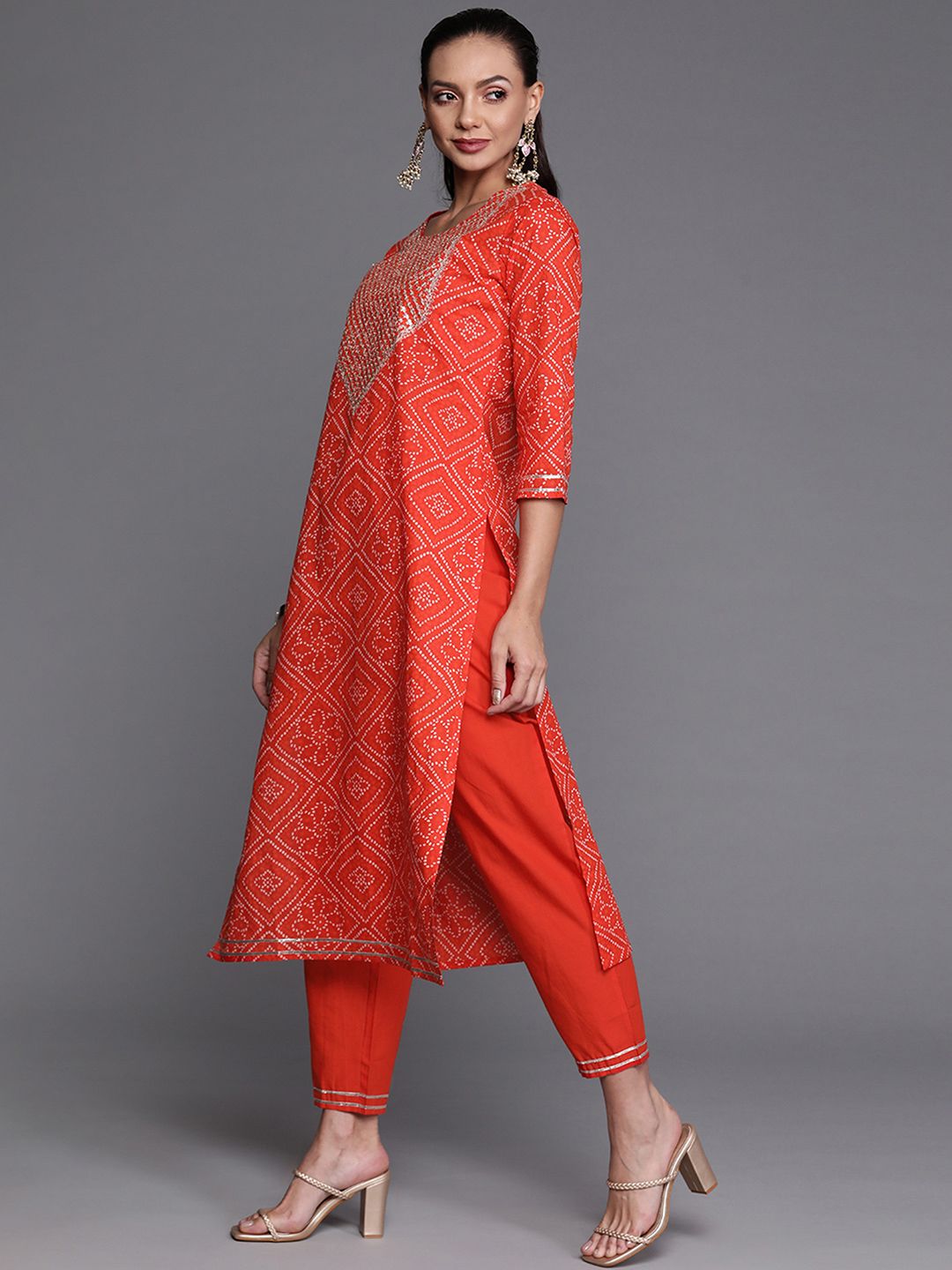 Bandhani Printed Sequined Kurta with Palazzos & Dupatta