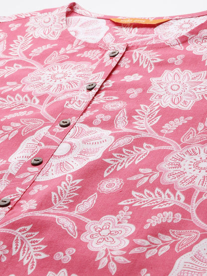 Floral Printed Pure Cotton Kurta with Trousers & Dupatta