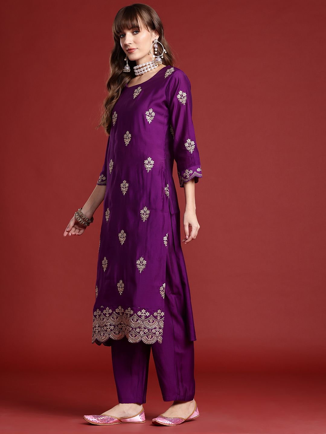 Ethnic Motifs Embroidered Kurta With Trousers & Dupatta