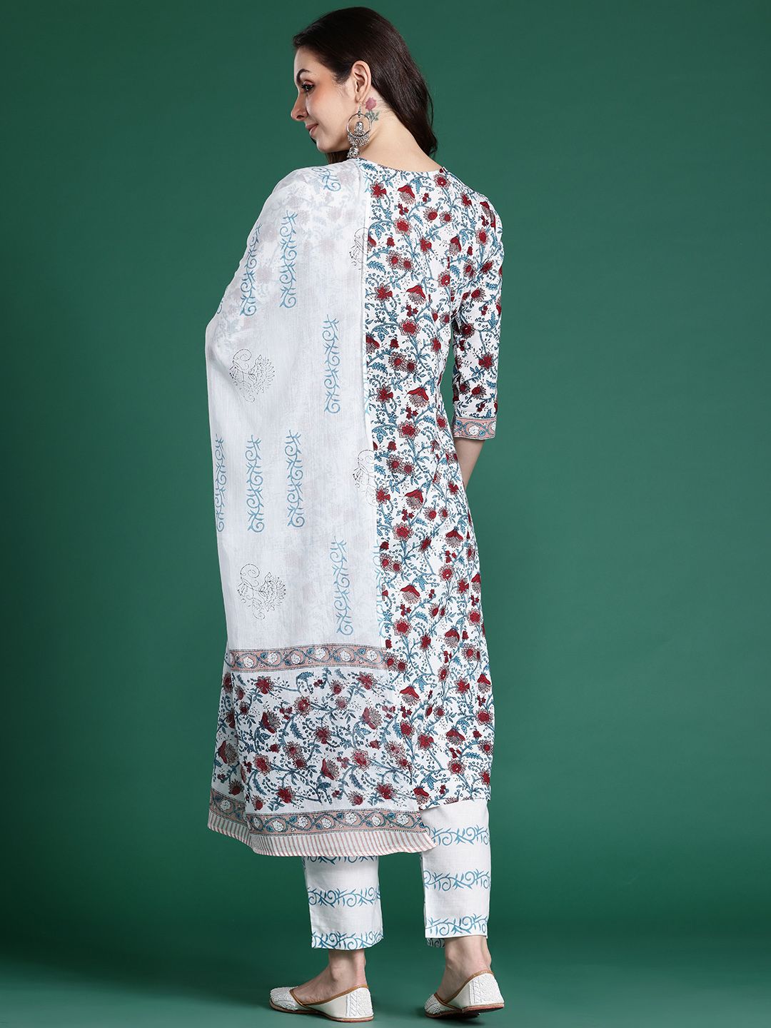 Dhiyona IE Floral Printed Pure Cotton Kurta With Trousers & Dupatta