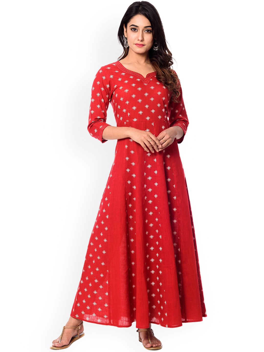 Dhiyona AY Women's Red Printed Fit and Flare Dress