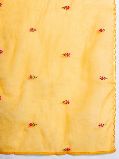 Floral Embroidered Thread Work Kurta with Trousers & With Dupatta