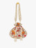 Dhiyona NR Girls Cream-Coloured & Red Floral Embroidered Tasselled Potli Clutch
