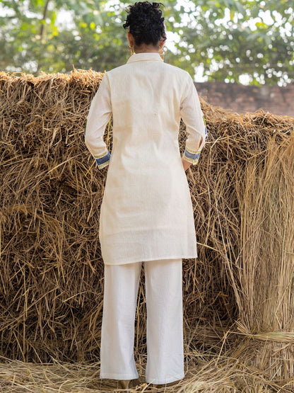 Dhiyona IE Floral Printed Shirt Collar Pure Cotton Tunic With Trouser