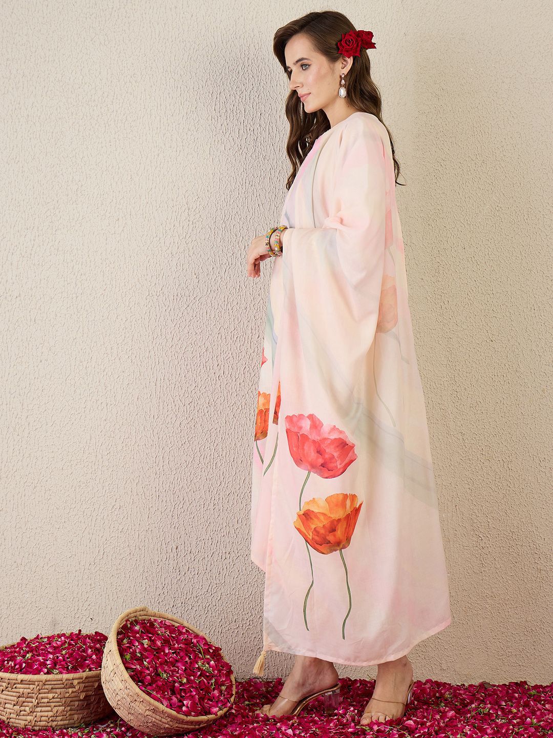 Floral Printed Notch Neck Straight Kurta With Trouser & Dupatta