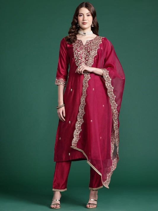Women Embroidered Straight Kurta Set