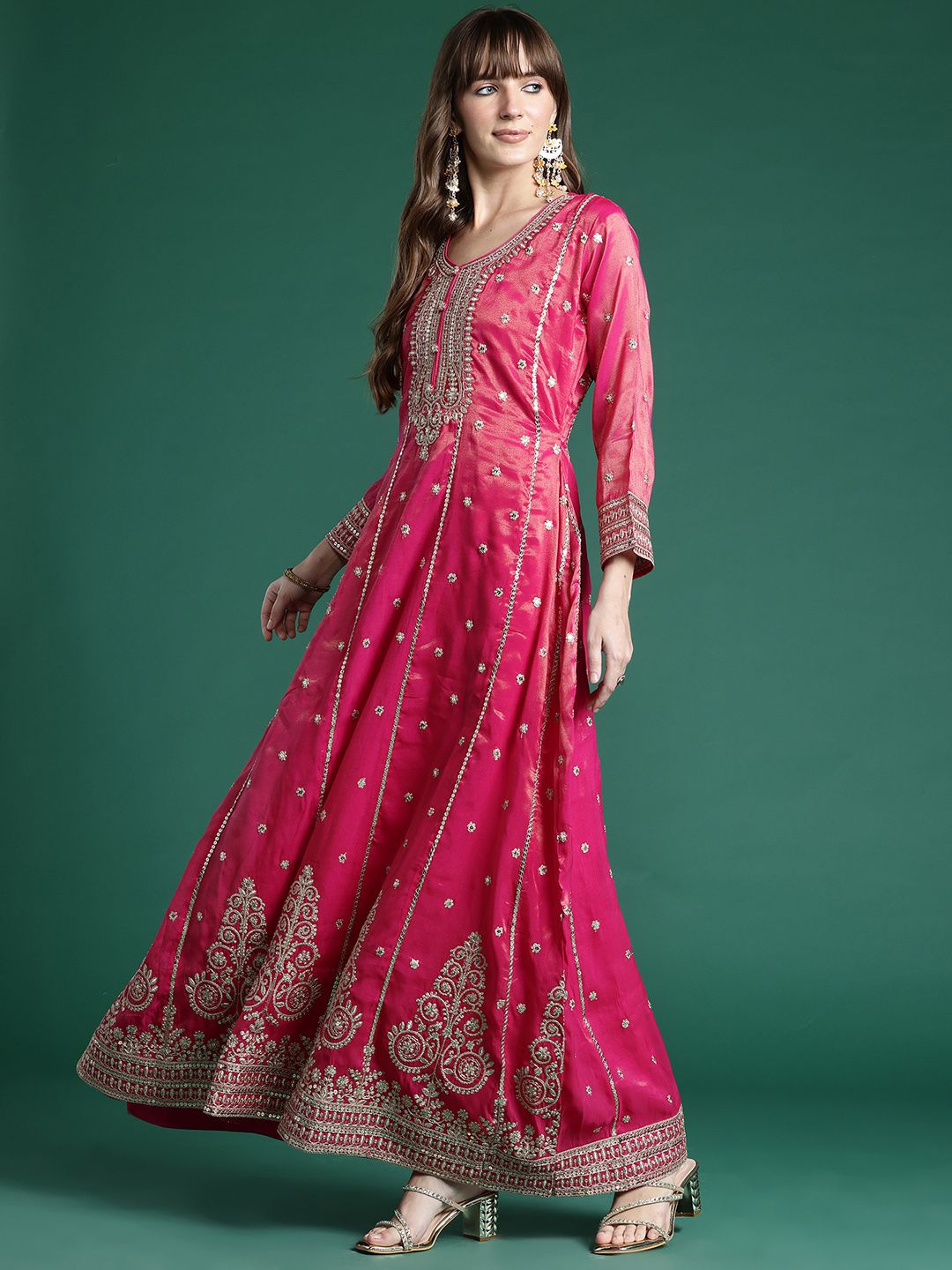 Ethnic Motifs Embroidered Regular Sequinned Kurta with Trousers & Dupatta