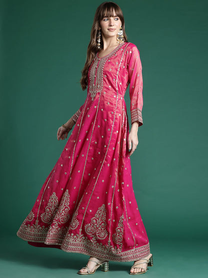 Ethnic Motifs Embroidered Regular Sequinned Kurta with Trousers & Dupatta