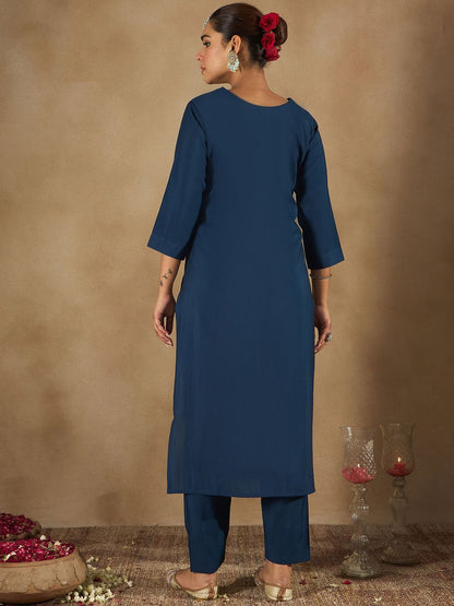 Dhiyona IE Women Floral Embroidered Regular Thread Work Kurta with Trousers
