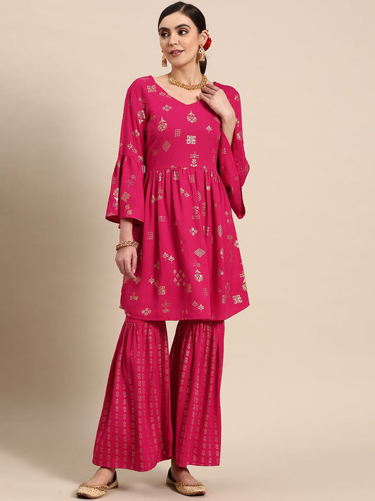 Dhiyona AN Floral Foil Printed Regular Kurta With Sharara