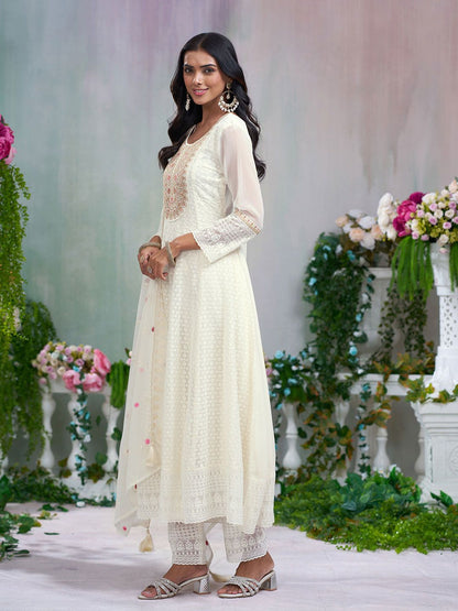 Dhiyona CH Embroidered Schiffli Anarkali Kurta Set