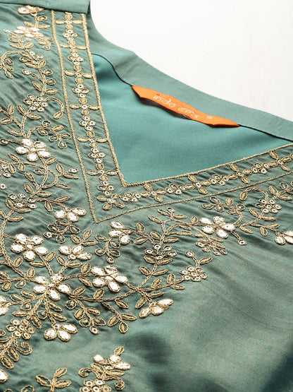 Dhiyona IE Ethnic Motifs Embroidered Gotta Patti Kurta with Trousers & Dupatta