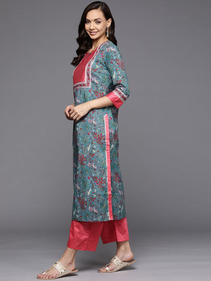 Women Blue Ethnic Motifs Printed Kurta with Palazzos & With Dupatta