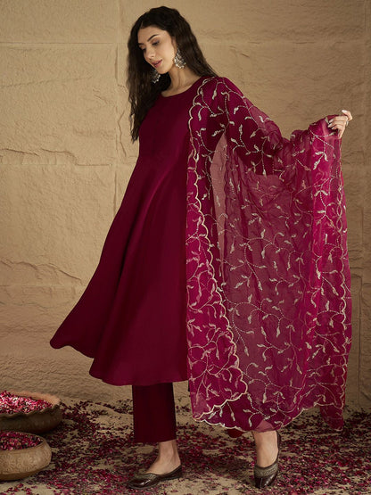 Dhiyona VA Women's Solid Kurta with Trousers & Dupatta