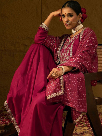 Women Ethnic Motifs Embroidered Panelled Thread Work Kurta with Trousers & With Dupatta