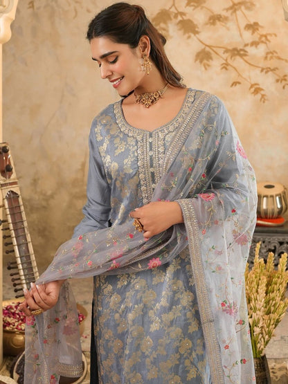 Women Woven Design Regular Kurta with Trousers & Dupatta