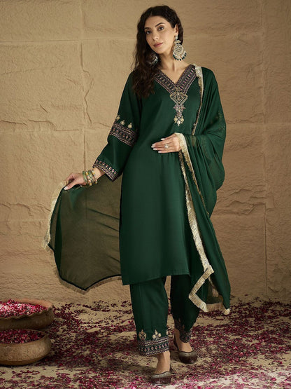 Dhiyona VA Women's Ethnic Motifs Printed Kurta with Trousers & Dupatta
