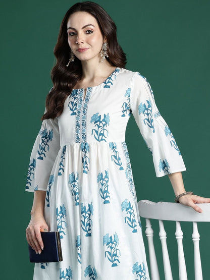 Women Floral Printed Cotton A-Line Kurta with Palazzos