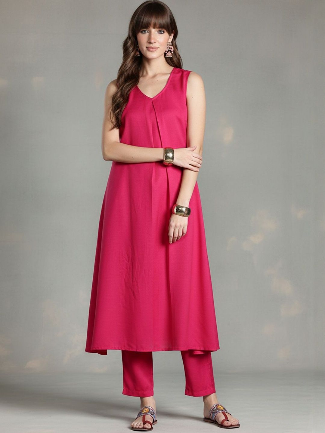 Pleated A Line Kurta With Trousers