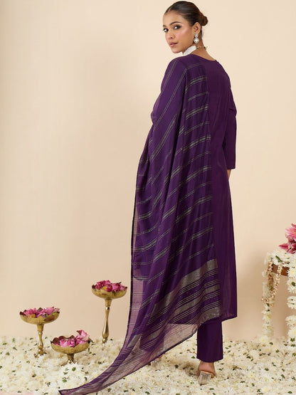 Women Ethnic Motifs Embroidered Regular Thread Work Kurta with Trousers & With Dupatta