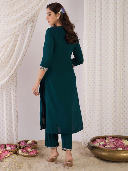 Women Embroidered Regular Kurta with Trousers