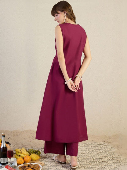 Women Ethnic Motifs Embroidered Regular Thread Work Pure Cotton Kurta with Trousers