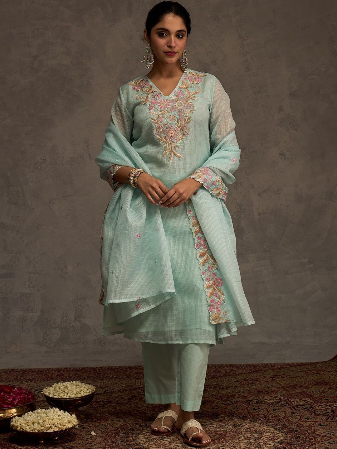 Women Floral Embroidered Kurta with Trousers & Dupatta