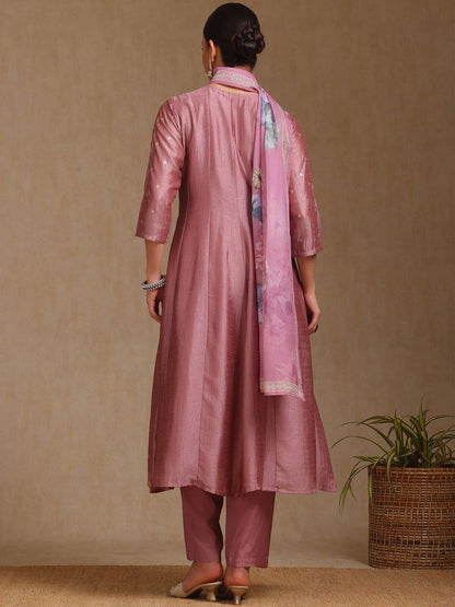 Dhiyona SO Women's Ethnic Motifs Woven Design Zardozi Round Neck Anarkali Kurta With Trousers & Dupatta