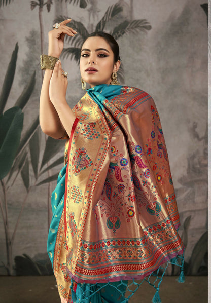 Women Paithani Isha Rama Saree With Unstiched Blouse