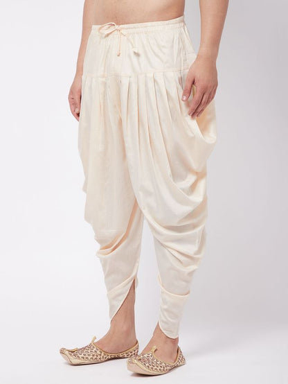 Men's Cream Cotton Cotton Satin  Dhoti