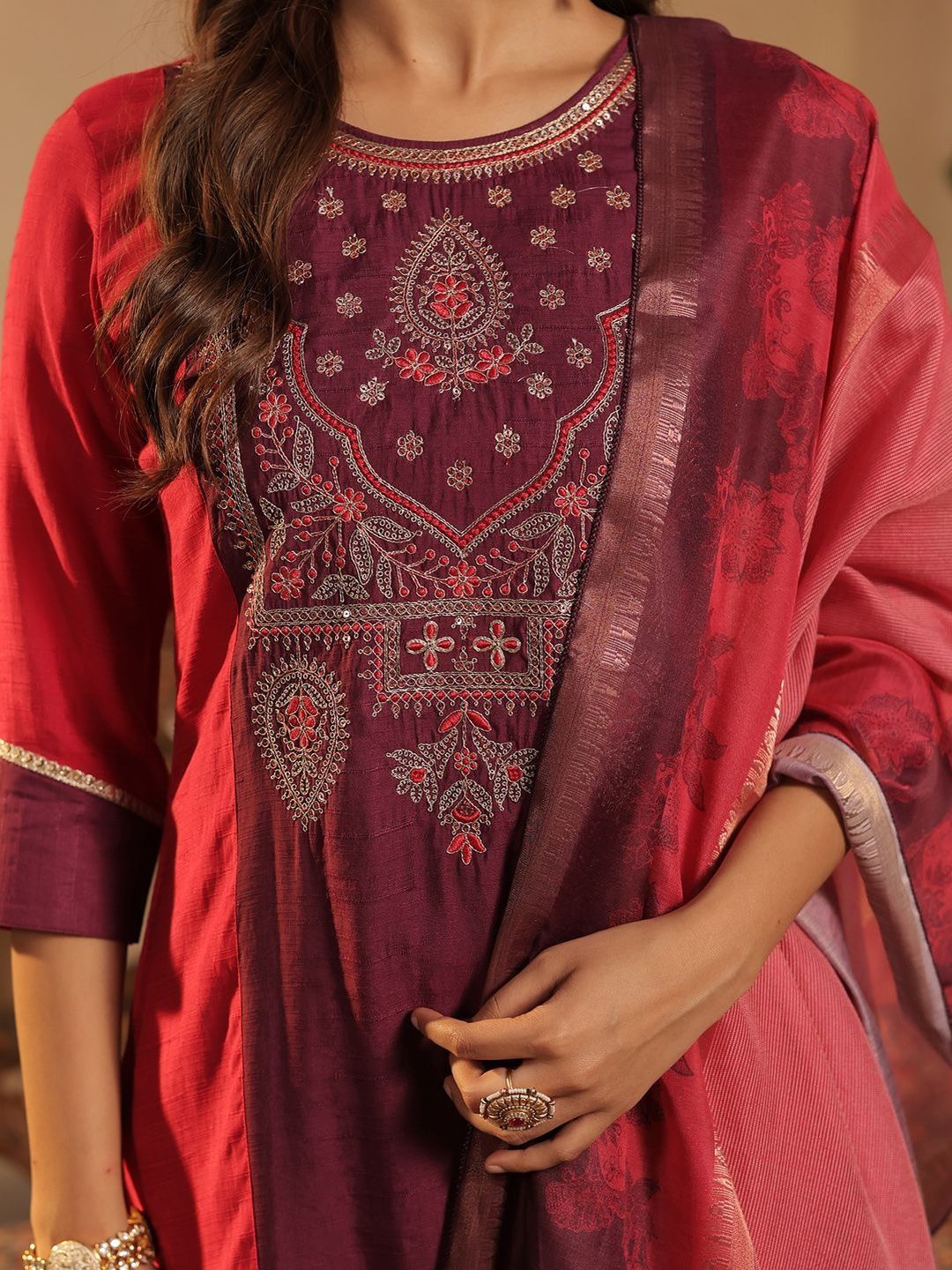Women Solid Kurta with Trousers & Dupatta